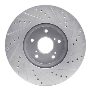Acura ADX Brake Rotor (1) - Front Left - R1 Concepts - Drilled & Slotted - Silver - `13-`25
